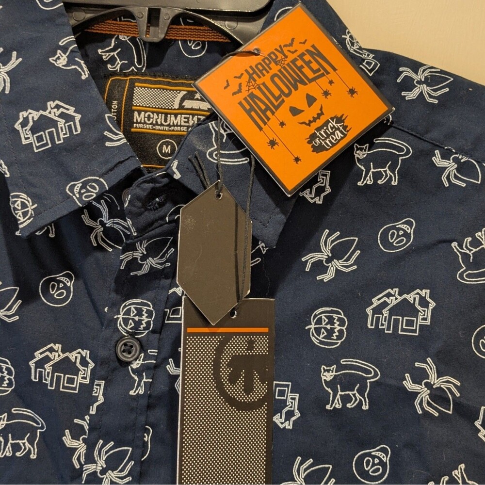 Monument Men's Halloween Shirt Navy Blue Button Up Medium NWT - Picture 6 of 8